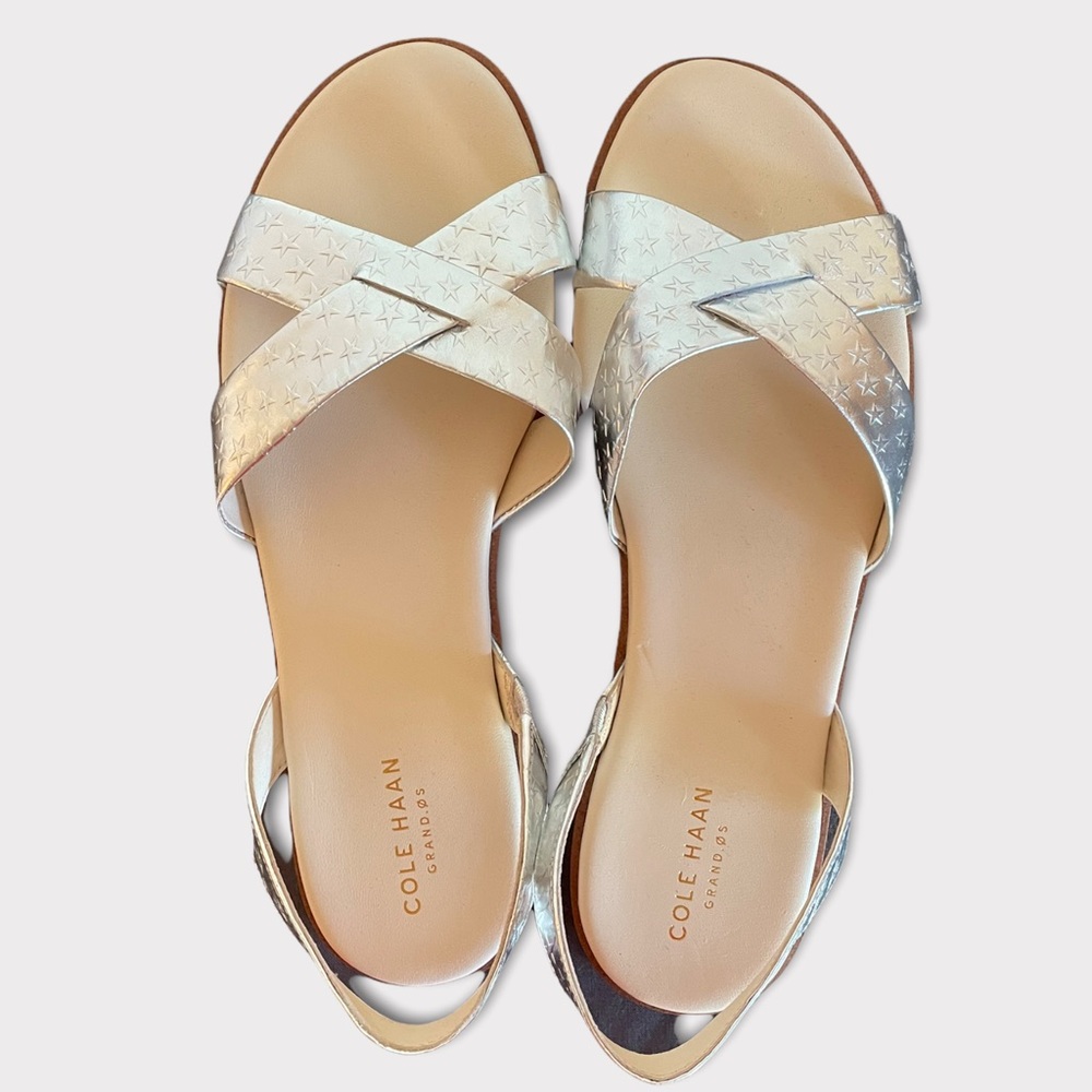 Cole Haan metallic silver sandals with stars,size 8.5. Brand new!